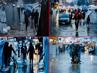 غزه؛ بارش شدید باران، چادر آوارگان را زیر آب برد